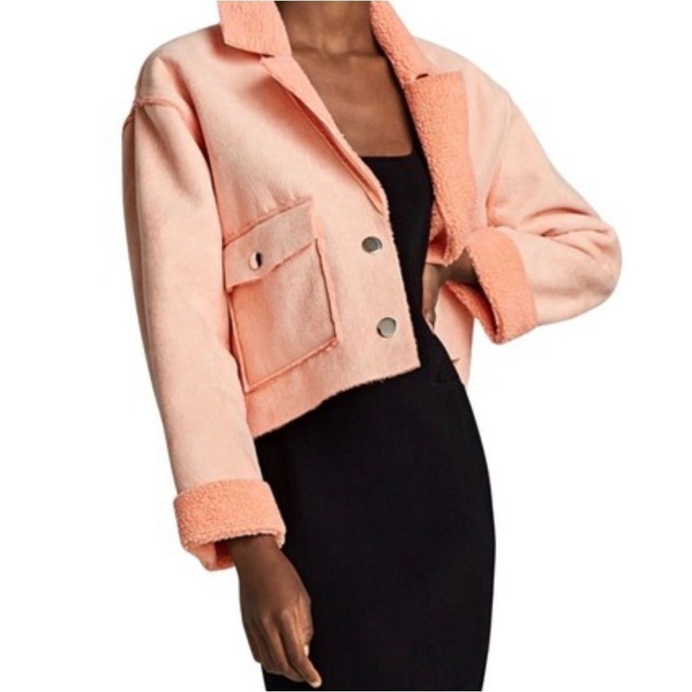 Zara Peach Shearling Sherpa Crop Jacket Sz S